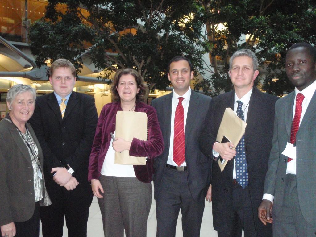 The campaigners at Westminster: from left: Grace Franklin, Austin Sherridan, Agnes Annels of Foreign and Commonwealth Office, MP Anas Sarwar, Paul Welch of West Africa Desk, Alieu Ceesay.